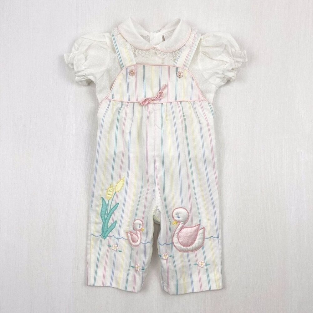 •Vintage• Baby Togs Appliqué Overalls Outfit (2 pc)